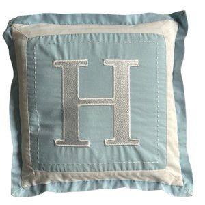 Pottery Barn Kids “H” embroidered Pillow plus cover 12x12 in